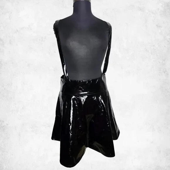 Social Collision Black Vinyl Suspender Skater Skirt – Gothic Punk Alt Size 1 - Picture 1 of 6